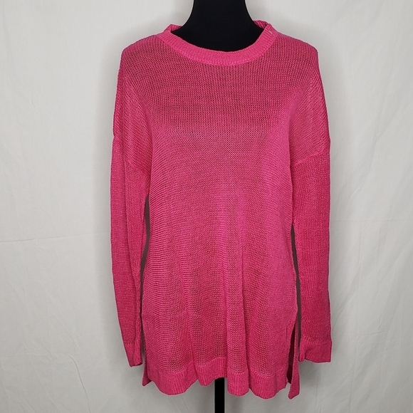 Eileen Fisher Sweaters - Eileen Fisher Open Knit Crew Neck Pullover Sweater Size L Hot Pink Feminine